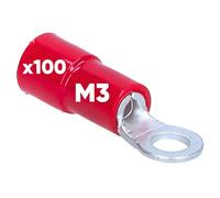 Kalitec 100x Capicorda ad Anello 0,5-1,5 mm² - M3 Connettori Cavi Rosso