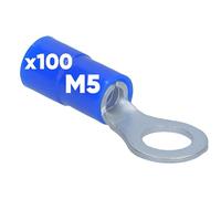 Kalitec 100x Capicorda ad Anello M5, 1,5-2,5 mm², Isolati, Blu | Connettori per cavi in rame e PVC per auto, hi-fi e casa, morsetti a crimpare resistenti alla corrosione