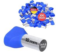 Kalitec 100x Terminali Isolati 2 x 2,5 mm² - Puntali Gemelli 18 mm, Blu | Qualità industriale Made in Germany, rame stagnato certificato UL per cablaggio professionale di motori e relè