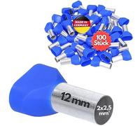 Kalitec 100x Terminali Isolati 2 x 2,5 mm² - Tubetti Terminali Blu 12 mm