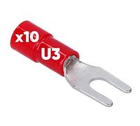 Kalitec 10x Capicorda a Forcella Rosso, 0,5-1,5 mm² U3, Connettore Crimp | Terminali a compressione parzialmente isolati in PVC per cavi elettrici auto e industria, certificati UL, AWG 20-16.