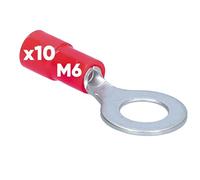 Kalitec 10x Capicorda ad Anello 0,5-1mm² M6 Rosso Parzialmente Isolate | Terminali in rame con colletto in PVC per crimpare cavi elettrici, connettori a morsetto per auto e hi-fi