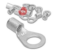 Kalitec 10x Capicorda ad Anello 10 mm² M8, Non Isolati, DIN 46234 | Set di connettori per cavi in rame elettrolitico, ideali per quadri elettrici e veicoli, crimpatura a mandrino sicura
