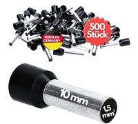Kalitec 500 Pezzi Terminali a Bussola 1,5 mm² - Puntali Isolati 10 mm Neri | Manicotti in rame stagnato certificati UL per cablaggio industriale, ideali per crimpatura di cavi elettrici e motori.