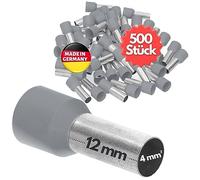 Kalitec 500 Terminali Isolati 4,0 mm², Lunghezza 12 mm, Grigio, AE412GR | Puntali a bussola in rame stagnato certificati UL, ideali per crimpatura di cavi elettrici in ambito professionale