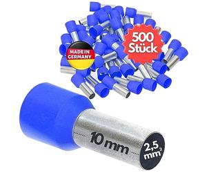 Kalitec 500x Terminali Isolati 2,5 mm² - Puntali a Bussola 10 mm, Blu
