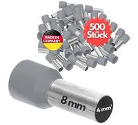 Kalitec 500x Terminali Isolati 4,0 mm" - Puntali a Bussola 8 mm, Grigio | Qualit" industriale Made in Germany, certificazione UL, rame stagnato per crimpatura cavi elettrici AWG 12 e motori