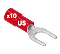 Kalitec GKSRU5, 10 capicorda a forcella, 0,5 - 1,5 mm², colore rosso, parzialmente isolato, colletto in PVC U5, per il collegamento di cavi o fili, protegge le connessioni elettriche, connettori a