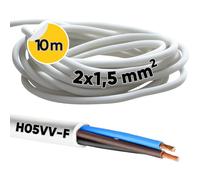 Kalitec H05VV-F - Tubo Flessibile 10 Metri, 2 x 1,5 mm², Cavo di Alimentazione Senza Conduttore di Protezione, PVC per Interni, Elettrico Bianco, Flessibile per Lampada