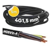 Kalitec H05VV-F tubo flessibile 4 x 1,5 mm² I cavo di alimentazione 4G1,5 mm2 con conduttore di protezione, cavo in PVC per interni, cavo elettrico nero, cavo lampada flessibile, cavo per dispositivi