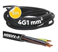 Kalitec H05VV-F Tubo Flessibile 4 x 1 mm² | Cavo di Alimentazione 4G1 mm2 Con Conduttore di Protezione, in PVC per Interni, Elettrico Nero, per Lampada Flessibile e Dispositivi