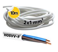 Kalitec H05VV-F - Tubo flessibile da 10 metri, 2 x 1 mm², cavo di alimentazione senza conduttore di protezione, cavo in PVC per interni, cavo elettrico bianco, cavo per lampada, cavo flessibile, 2
