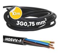 Kalitec H05VV-F - Tubo flessibile da 10 metri, 3 x 0,75 mm², 3 G0,75 mm2 con conduttore di protezione, cavo in PVC per interni, cavo elettrico nero, cavo per lampada, flessibile, cavo per dispositivi