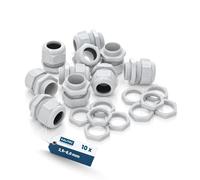 Kalitec PG9 Set da 10 Pressacavi in Plastica, 2,5-8 mm, Grigio Chiaro | Passacavo IP68 impermeabile con controdado, resistente alle vibrazioni e privo di alogeni per quadri elettrici