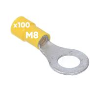 Kalitec RKSGM8 - 100 capicorda ad anello 4-6 mm², parzialmente isolato, M8, giallo, rame, colletto, PVC, per il collegamento di cavi o fili, capicorda I connettori per cavi proteggono i collegamenti