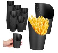 KALLORY 100 Pezzi Bicchieri di Carta Neri Monouso 14oz Bocca Obliqua per Patatine Fritte e Snack, Grande Capacità per Food Trucks e Feste
