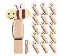KALLORY 100 Pezzi Mini Mollette in Legno Corda di Juta e Clip a Forma di Ape, Facili da Appendere e Organizzare Foto per Lavoretti e Eventi