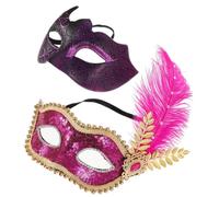 KALLORY 2 Pezzi Maschera Vintage Romana Porpora per Donna con Accento Farfalla in Metallo e Piume Laterali, Leggera e Confortevole, per Balli in Maschera e Serate di Gala