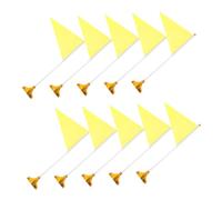 KALLORY Bandiere da Tavolo Triangolari in Poliestere e Plastica Set 10 Pezzi con Base Rotonda Gialla Supporto Stabile e Non Danneggiante, per Casa e Zona Pranzo