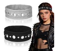 KALLORY Fasce Elastiche Borchie e Design Traforato, 2 Pezzi Leggero Nero e Grigio Chiaro, Accessori per Chioma Punk e Festival Musicali per Ragazze