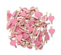 KALLORY Mollette in Legno a Forma di Cuore Rosa 100 Pezzi, Clip Portafoto Leggere e Pratiche per Decorazioni Casa e Feste