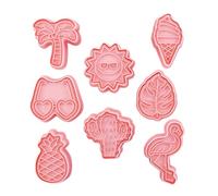 KALLORY Set di 8 Stampini per Biscotti Tema Spiaggia Estiva in Plastica Rosa, Multifunzionali Alta Resistenza allo Strappo, per Decorazioni Dolci