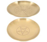 KALLORY Vassoio Rituale a Pentagramma in Ottone Dorato 2 Pezzi, Resistente All'usura e Lucidato, per Spazio Sacro Domestico e Cerimonie Magiche