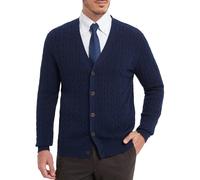 Kallspin Cardigan da uomo in puro cotone lavorato a maglia con scollo a V maglione classico casual maglieria con bottoni, Blu navy, XL