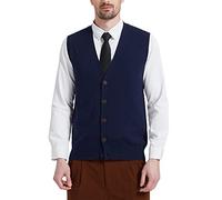 Kallspin Gilet Cardigan da Uomo con Scollo a V e Bottoni in Misto Lana（Blu Navy，L-Tall）