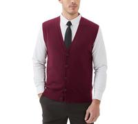Kallspin Gilet Cardigan da Uomo con Scollo a V e Bottoni in Misto Lana（Borgogna，M）