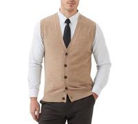 Kallspin Gilet Cardigan da Uomo con Scollo a V e Bottoni in Misto Lana（caffè，S）