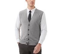 Kallspin Gilet Cardigan da Uomo con Scollo a V e Bottoni in Misto Lana(Grigio Chiaro,M)