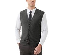Kallspin Gilet Cardigan da Uomo con Scollo a V e Bottoni in Misto Lana（Grigio Scuro，2XL）