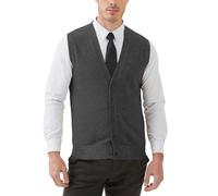 Kallspin Gilet Cardigan da Uomo con Scollo a V e Bottoni in Misto Lana（Grigio Scuro，M）