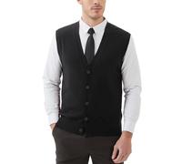 Kallspin Gilet Cardigan da Uomo con Scollo a V e Bottoni in Misto Lana（Nero，L-Tall）