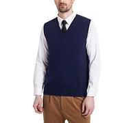 Kallspin Gilet da Uomo in Misto Lana con Scollo a V e Senza Manica Pullover(Blu Navy, XXL-Tall)