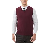 Kallspin Gilet da Uomo in Misto Lana con Scollo a V e Senza Manica Pullover(Borgogna, 3XL)