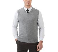 Kallspin Gilet da Uomo in Misto Lana con Scollo a V e Senza Manica Pullover(Grigio Chiaro, XXL)