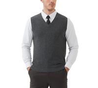 Kallspin Gilet da Uomo in Misto Lana con Scollo a V e Senza Manica Pullover(Grigio Scuro, XL)