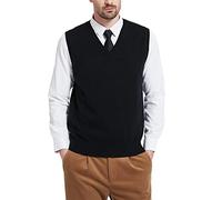 Kallspin Gilet da Uomo in Misto Lana con Scollo a V e Senza Manica Pullover(Nero, XXL)