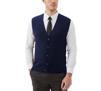 Kallspin Maglione Cardigan da Uomo con Scollo a V e Lavorazione a Cavo con Bottoni in Misto Lana(Blu Navy,3XL)