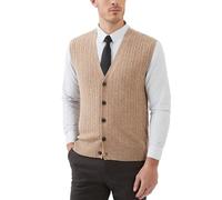 Kallspin Maglione Cardigan da Uomo con Scollo a V e Lavorazione a Cavo con Bottoni in Misto Lana（caffè，2XL）