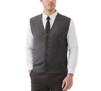 Kallspin Maglione Cardigan da Uomo con Scollo a V e Lavorazione a Cavo con Bottoni in Misto Lana(Grigio Scuro,M)