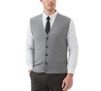 Kallspin Maglione Cardigan da Uomo con Scollo a V e Lavorazione a Cavo con Bottoni in Misto Lana（Grigio Chiaro，XL）