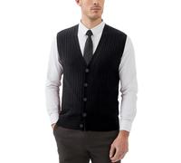 Kallspin Maglione Cardigan da Uomo con Scollo a V e Lavorazione a Cavo con Bottoni in Misto Lana（Nero，L）