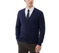 Kallspin Maglione da Uomo Cardigan con Scollo a V in Lana(Blu Navy,XL)