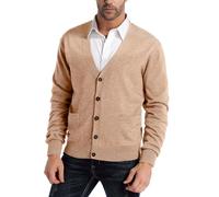 Kallspin Maglione da Uomo Cardigan con Scollo a V in Lana(caffè,M)