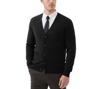 Kallspin Maglione da Uomo Cardigan con Scollo a V in Lana(Nero,3XL)