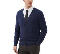 Kallspin Maglione da Uomo in Misto Lana con Maglia a Cavi e Scollo a V(Blu Navy,3XL)