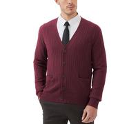 Kallspin Maglione da Uomo in Misto Lana con Maglia a Cavi e Scollo a V(Borgogna,XXL)